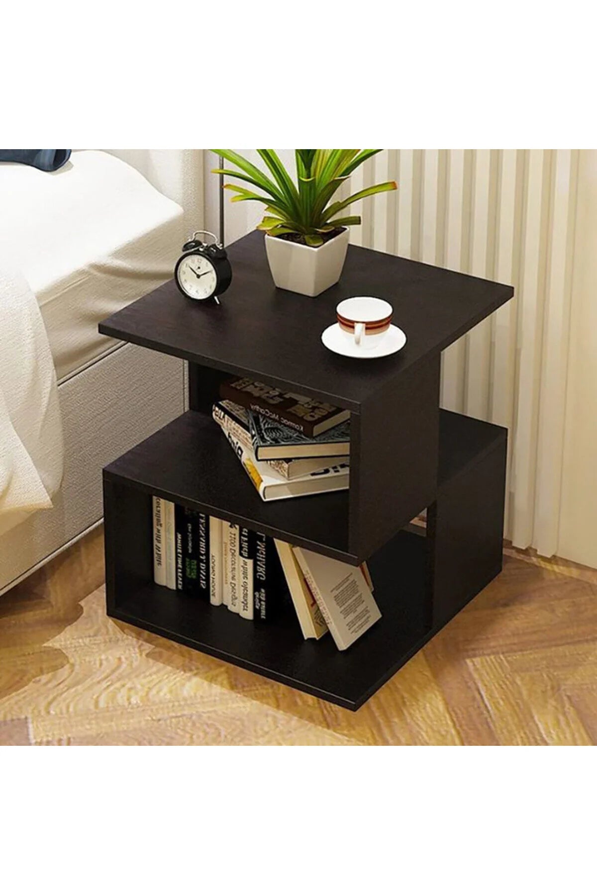 Modern Home Stylish Black Asymmetrical Side Table with Storage